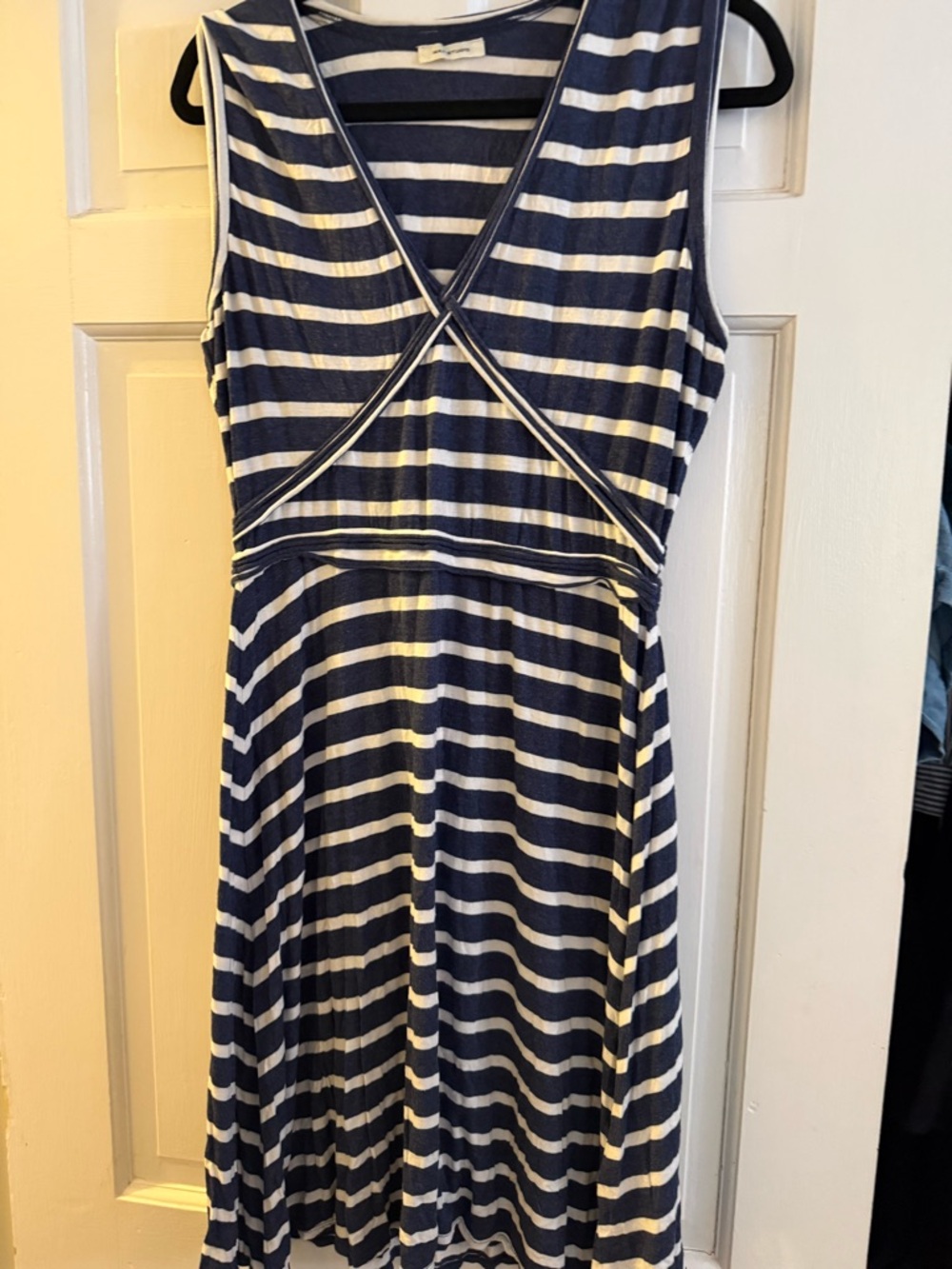 Max Studio Navy and White Striped Sleeveless Midi Dress
